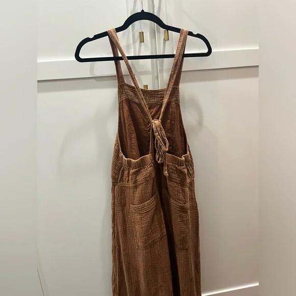 Free People Brown Tie Back Jumpsuit w/ Pockets - Size S - Picture 2 of 4